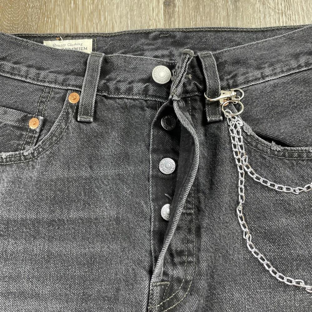 Levi’s Premium Black Denim Skirt W24 Raw Hem Grunge Chain PC9 34963-0027 - Picture 6 of 16
